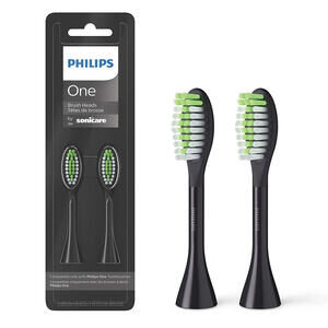 Open Box- Philips One by Sonicare, 2 Brush Heads, Shadow Black, BH1022/06